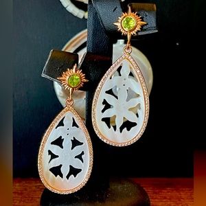 14K Rosegold Vermeil MOP Carved Drop Earrings